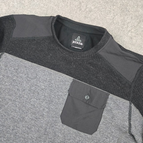 Prana Lonan Commando Sweater Mens XL Gray Wool Blend Long Sleeve Pocket Outdoors - Picture 2 of 10